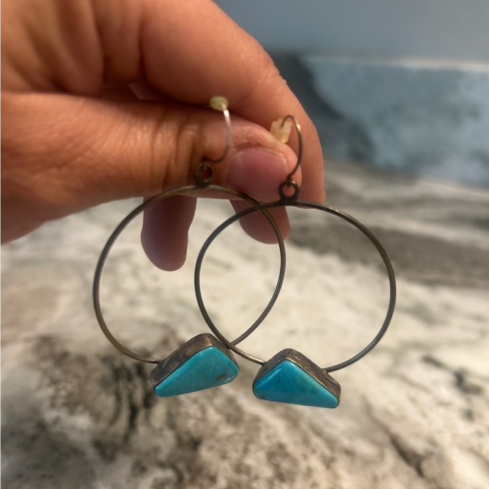 Turquoise Hoop Earrings - Picture 3 of 3